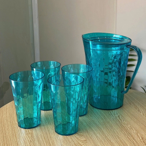 Tupmalay - Bộ Bình Nước + 4 Cốc Xanh Min Prisms Serving (1 set)