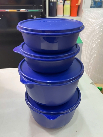 Bộ 4 Hộp Tupperware Trữ Mát Modular Bowl Xanh Dương Đậm 600ml + 2L - New Tupperware