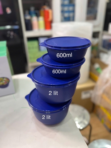 Bộ 4 Hộp Tupperware Trữ Mát Modular Bowl Xanh Dương Đậm 600ml + 2L - New Tupperware