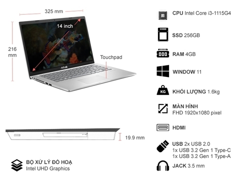 Laptop Asus Vivobook X415EA-EK1387W Core i3 1115G4/RAM 8GB/SSD 256GB/14 inch FHD/WIN 11
