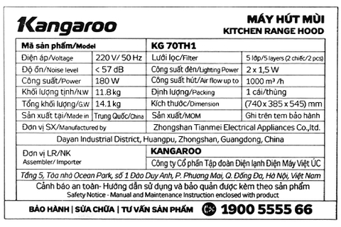 Máy hút mùi áp tường Kangaroo KG70TH1