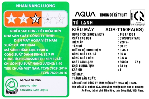 Aqua 130 lít AQR-T150FA(BS)