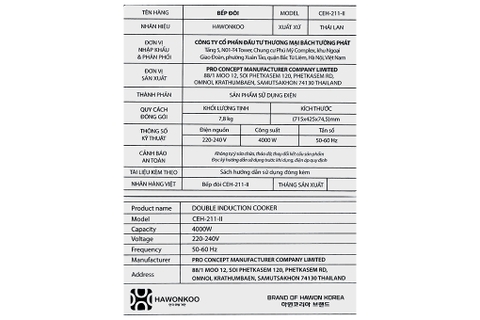 Bếp từ đôi lắp âm HAWONKOO CEH-211-II
