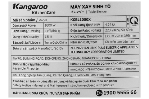 Máy xay sinh tố Kangaroo KGBL1000X
