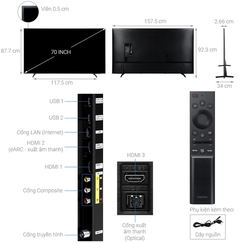 Smart Tivi Samsung 4K Crystal UHD 70 inch UA70AU8100