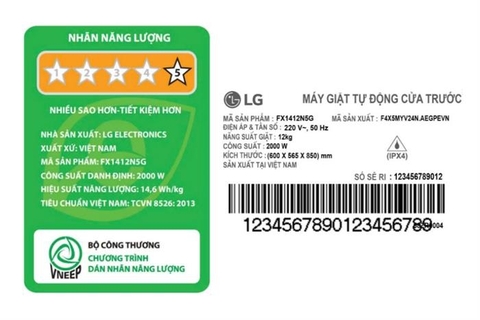 Máy giặt sấy LG AI DD Inverter giặt 14 kg - sấy 8 kg FV1414H3BA