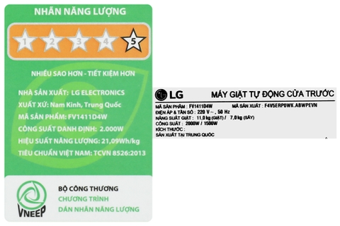 Máy giặt sấy LG Inverter 11 kg FV1411D4W