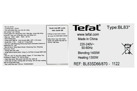 Máy hấp và xay đa năng Tefal BL83SD66