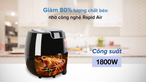 Nồi chiên không dầu Mishio MK-165 5.5 lít Đen