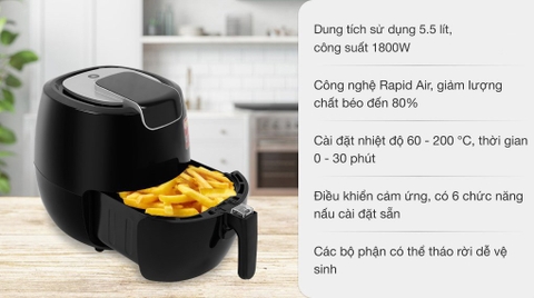 Nồi chiên không dầu Mishio MK-165 5.5 lít Đen