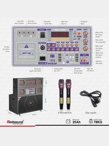 Loa gập di động Redsound R2412 Bass đôi 5 tấc gập