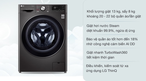 Máy giặt sấy LG FV1413H3BA 13/8 Invecter