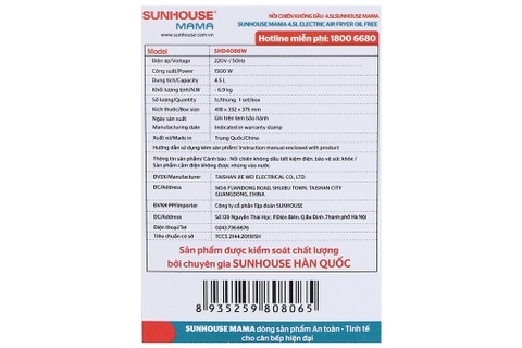 Nồi chiên không dầu Sunhouse SHD4086W 4.5 lít