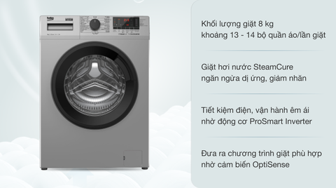 Máy giặt Beko Inverter 8 kg WCV8614XB0STS