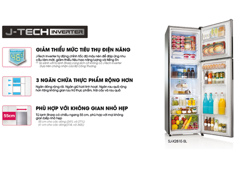Tủ Lạnh Sharp Inverter 224 Lít SJ-X251E-DS