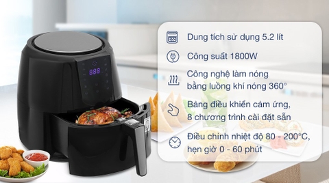 Nồi chiên không dầu Lock&Lock EJF357BLK 5.2 lít