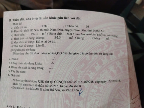 BĐS ĐẤT HỒ SƠN Khối Hồ Sơn, thị trấn Nam Đàn
