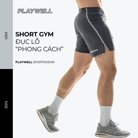 Quần short Thể Thao Playwell Cao Cấp Họa Tiết Đục Lỗ Phong Cách FM4233