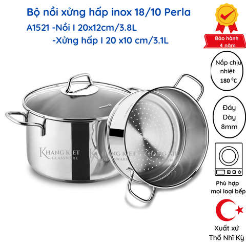 Bộ nồi xửng hấp Inox 316 (18/10) Korkmaz Perla 20cm -A1521