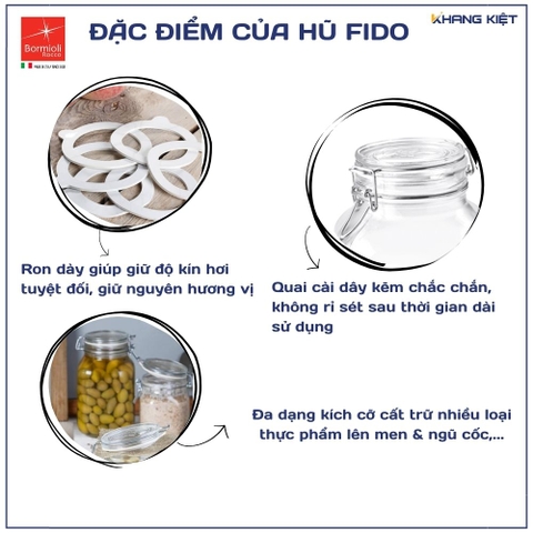 Hũ thuỷ tinh Fido nắp cài 1500ml I Chính hãng I Freeship