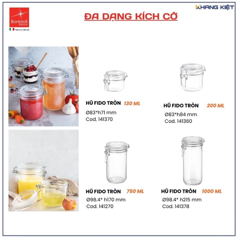 Hũ thuỷ tinh Fido nắp cài kín hơi thân tròn 750 ml I Chính hãng