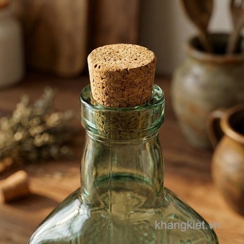 Cận cảnh nút bần tự nhiên của chai thủy tinh vuông C.H Fiori 500ml với thiết kế cổ chai dày và hoàn thiện tinh tế
