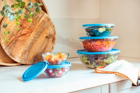 Bộ 5 Hộp Thực Phẩm Thủy Tinh Duralex Freshbox tròn -D9072A