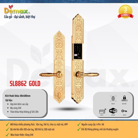 Khóa cửa đại sảnh Demax EL8862 Gold
