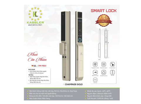Khoá cửa nhôm Kassler KL-599 PRO Champagne Gold