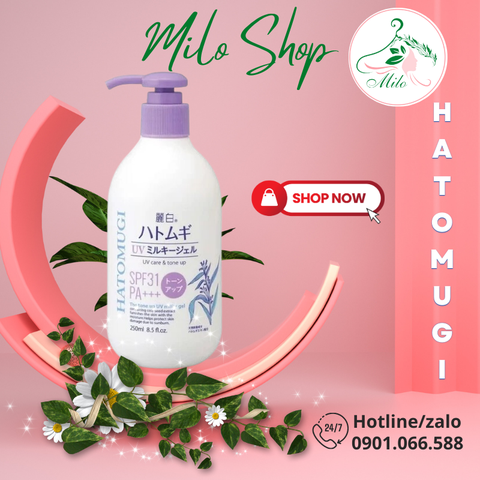 Sữa dưỡng thể nâng tone da Hatomugi -250ml SPF31 PA+++ (màu tím)