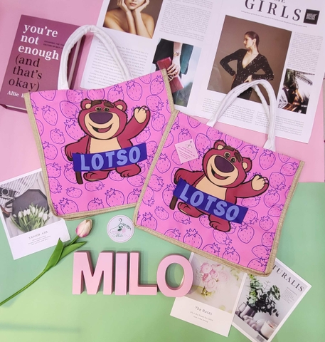Túi cói gấu dâu Lotso cute size to
