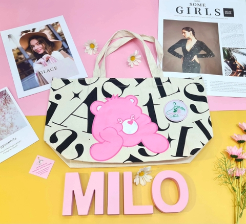 Túi tote đeo vai gấu bear cute (màu kem)