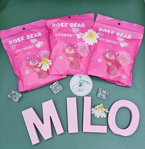 Khăn nén tẩy trang gấu dâu Lotso - Rose Bear (túi 20 viên)