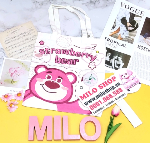 Túi tote canvas gấu dâu Lotso + Melody (Quảng Châu)