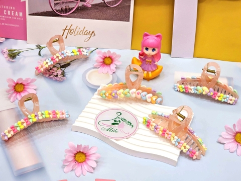 Kẹp tóc sticker nổi trái tim - nơ (kẹp màu hồng)