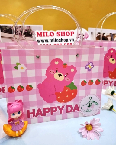 Túi xách chữ nhật Happy day gấu dâu Lotso