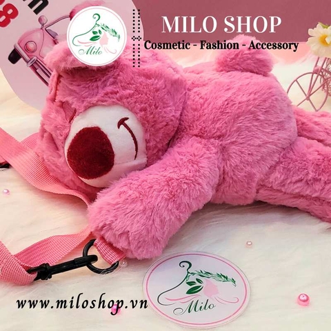 Túi xách lông mịn đeo chéo gấu dâu nằm
