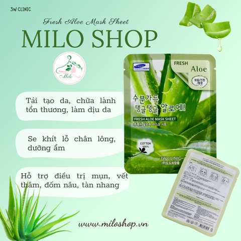 Mặt nạ nha đam 3W Clinic Fresh Aloe Mask Sheet - 23g (Hàn Quốc)