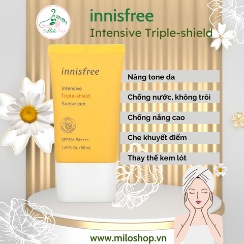 Kem Chống Nắng Innisfree Intensive Triple-Shield Sunscreen SPF50+ PA++++ 50ml (màu vàng)