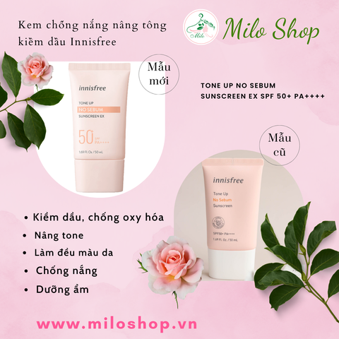 Kem chống nắng Innisfree Tone Up No Sebum Suncreen SPF50+ PA++++ (mẫu mới )- Hồng