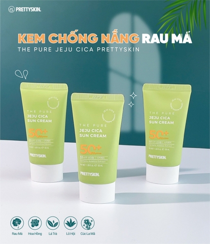 Kem chống nắng rau má Pretty Skin The Pure Jeju Cica Sun Cream 50ml - SPF50/+PA++++