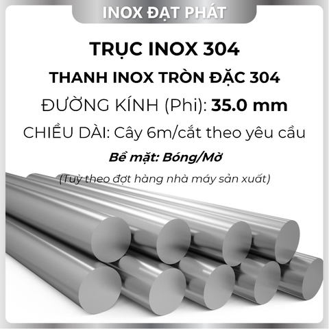Trục Inox Tròn Đặc 304 phi 35.0 mm / 35.0 ly