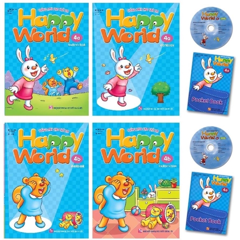 Combo 4 cuốn Happy World - Tiếng Anh Cho Trẻ Em 4A + 4B (kèm sổ tay và đĩa DVD)