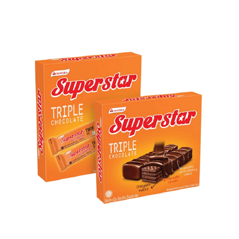 Bánh xốp phủ kem chocolate Superstar-Indonesia, hộp giấy (320g).