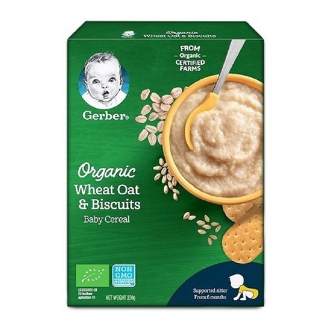 Thực phẩm bổ sung Gerber Organic, Lúa mì-Yến mạch-Bánh quy, hộp (200g)