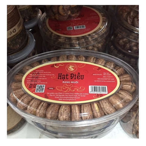 Hạt điều rang muối còn vỏ-Tân Hoàng Long, hộp elip (400g).