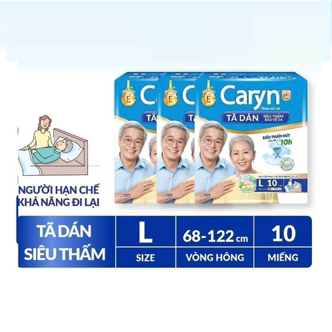 Tã dán Caryn siêu thấm L10 (68-122cm, 10 miếng),