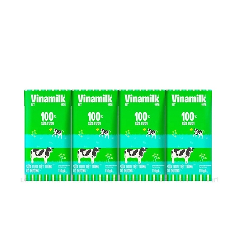 Sữa tươi tiệt trùng có đường, 100% sữa tươi-Vinamilk (110ml*4hộp).