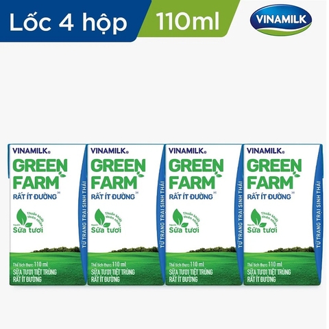 Sữa tươi tiệt trùng Green Farm rất ít đường, Vinamilk (110ml*4),