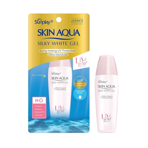 Gel chống nắng dưỡng da trắng mịn, Skin Aqua Silky White SPF50+/PA++++, Sunplay (70g)